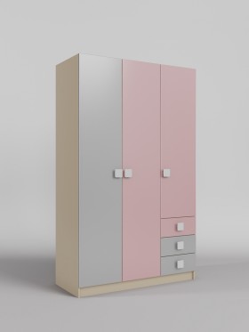 Шкаф 3-х створчатый с ящиками Грэйси (Розовый/Серый/корпус Клен) в Павлоградке - pavlogradka.katalogmebeli.com | фото